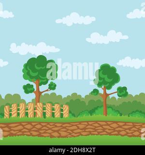 Seamless horizontal landscape. Background with grass and road Stock Vector