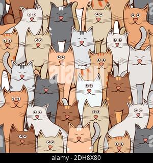 Cute colored seamless pattern with multicolored cats Stock Vector