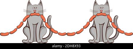 Cats and sausage seamless pattern on white background Stock Vector