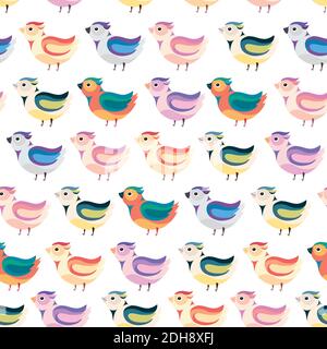 Colorful bird seamless pattern on white background Stock Vector