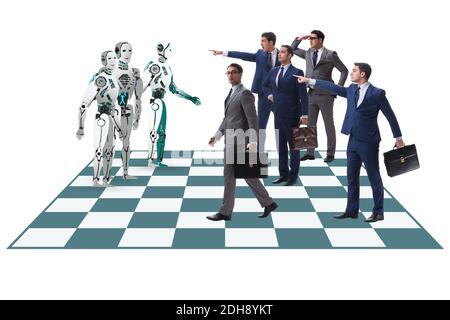 Concept of rivalry between robots and humans Stock Photo