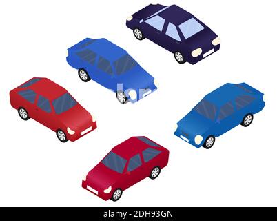 Flat isometric vector cars isolated on white. Urban transport. Colorful illustration. Stock Vector