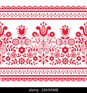 Polish folk art vector seamless pattern with flowers inspired by traditional highlanders embroidery Lachy Sadeckie - textile or fabric print ornament Stock Vector