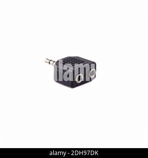 Mini Jack adapter with single to double output, isolated on white background Stock Photo