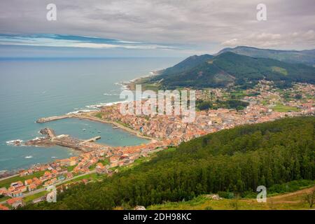 Panoramic view of the port and the town of A Guarda from the top of the mount of Santa Tecla, Galicia, Spain Stock Photo