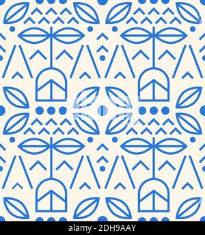 Modern scandinavian folk pattern with flowers. Seamless geometry pattern in scandinavian style. Floral nordic ornament for print, textile, wrapping Stock Vector