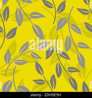 Vector seamless pattern with minimalistic leaves. Botanical background in color of the year 2021. Stock Vector