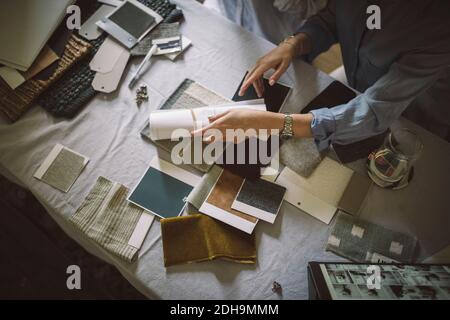 High angle view of female designers working at table in home office Stock Photo