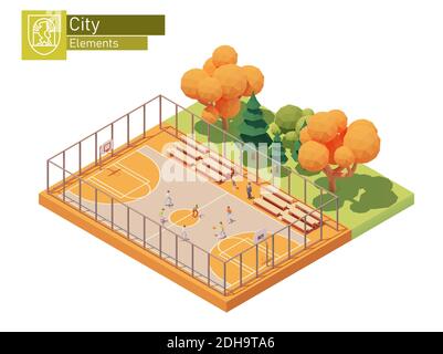Vector isometric street basketball court Stock Vector
