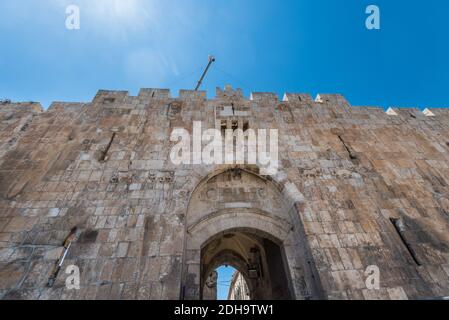 The Lions' Gate,  St. Stephen's Gate or Sheep Gate, located in the Eastern Wall of Jerusalam old City, Islamic quarter, the entrance marks the beginni Stock Photo