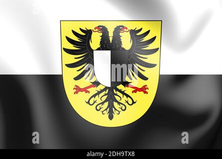 3D Flag of Friedberg (Friedberg in der Wetterau), Hesse. Germany. 3D Illustration.