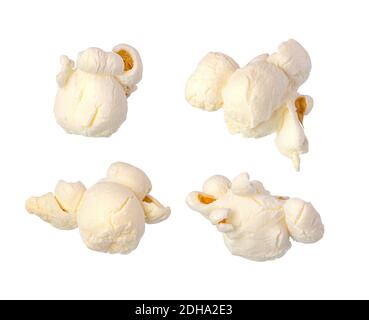 Popcorn isolated on a white background. Each shot separately. Stock Photo