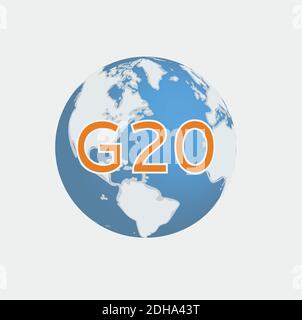 Group of 20 on a 3D World Globe. Stock Vector