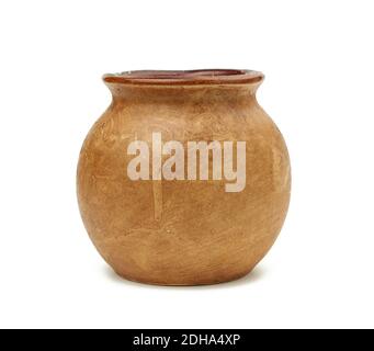 Brown clay pot isolated on white background Stock Photo