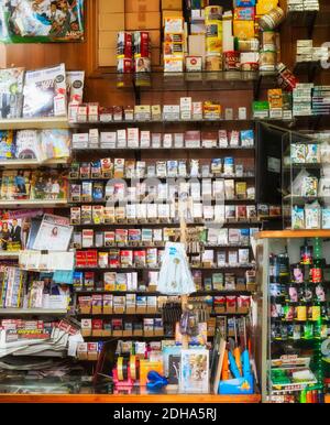 Interior of tobacconist and general store, Setenil de las Bodegas, Cadiz Province, Spain. Stock Photo