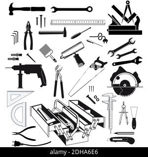 Hand tools and measuring instruments white background, isolated Illustration Stock Vector