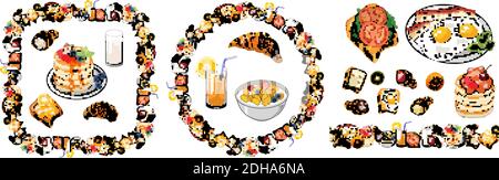 Set of elements for Breakfast on white background Stock Vector