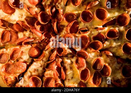 Large Pepperoni Pizza Delivered (close up) Stock Photo