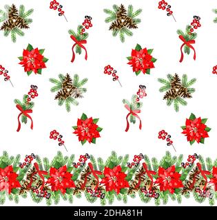 Vector Christmas horizontal seamless garland with gold and green balls ...