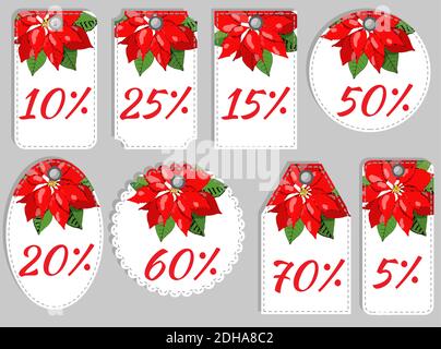 Christmas Winter Set of sale and discount tags Stock Vector