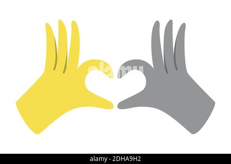 Gloved hands making heart sign trendy colors 2021 Stock Vector