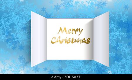 Christmas advent calendar door opening. Realistic an open wide doors on light blue background. Template to reveal a message. Merry Christmas poster co Stock Vector