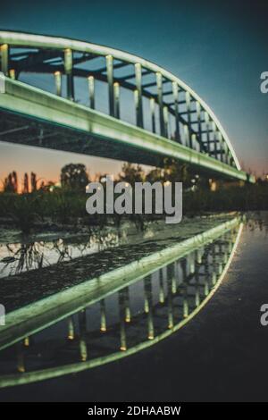Bridge lights and reflection in Zagreb Stock Photo