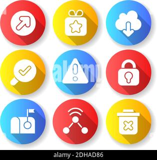 Interface for better usability flat design long shadow glyph icons set Stock Vector