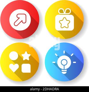 Interface creation process flat design long shadow glyph icons set Stock Vector