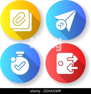 Mobile application comfortable interface flat design long shadow glyph icons set Stock Vector