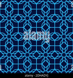 Vector ornamental Arabian seamless pattern design. Geometric patterns in the oriental style with blue background. Patterns added to the swatch panel. Stock Vector