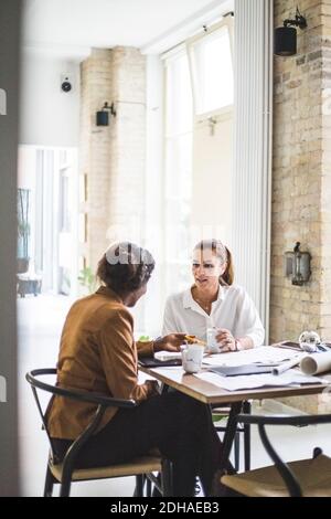 Smiling female architects discussing while working at home Stock Photo
