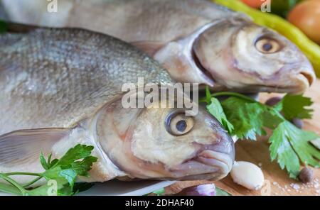 Large river fish bream cooked for frying Stock Photo