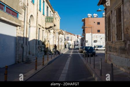April 22, 2019, Limassol, Cyprus. Empty quiet street of the old town.