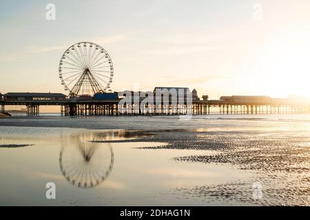 Blackpool's Central Pier at sunset. Stock Photo