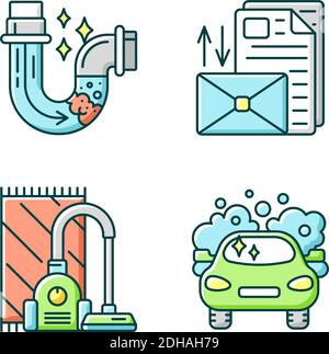 Housekeeping services RGB color icons set Stock Vector