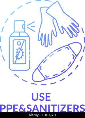Using PPE and sanitizers concept icon Stock Vector