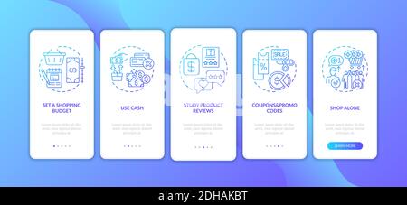 Shopping tips onboarding mobile app page screen with concepts Stock Vector