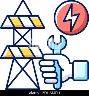 Repairing power lines RGB color icon Stock Vector