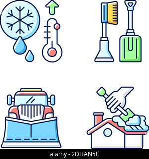 Winter cleaning service RGB color icons set Stock Vector