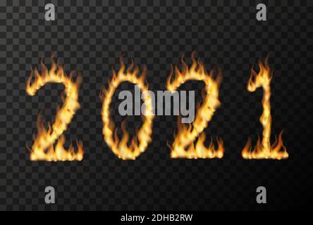 2021 number made from bright fire flames on transparent Stock Vector