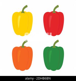 Set of four peppers. Yellow, red, orange and green pepper. Stock Vector