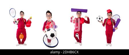 Funny man in sports concept on white Stock Photo