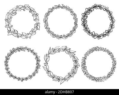 Hand drawn vector wreath collection. Floral circle frame set design element for invitations, greeting cards, posters, blogs. Delicate branches Stock Vector