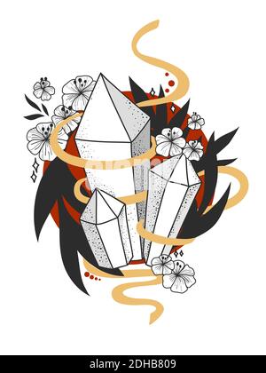 Hand drawn crystals vector illustration. Stars, constellations,  crystals. Hand drawn astrology symbol. For print for T-shirts and bags Stock Vector