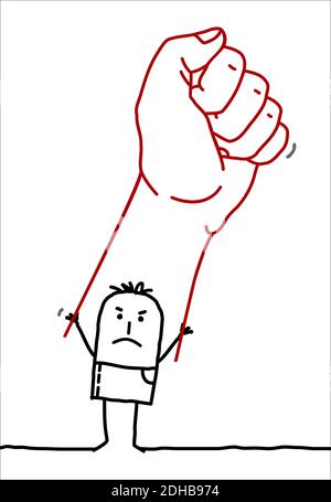 Hand drawn Cartoon Angry man Rising up a Big Fist Stock Vector