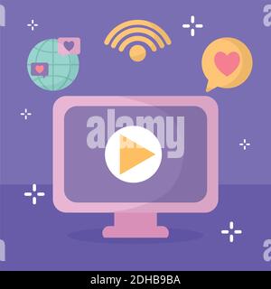 group of social media icons in a purple background Stock Vector