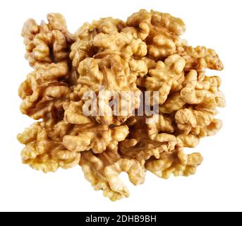 Walnuts halves isolated on white background, selective focus. Stock Photo