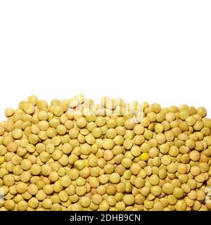 Close up picture of green lentils isolated on white background. Stock Photo