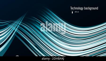 Abstract textured wave composed of white and blue lines, graphic design element, wallpaper presentation backdrop Stock Vector